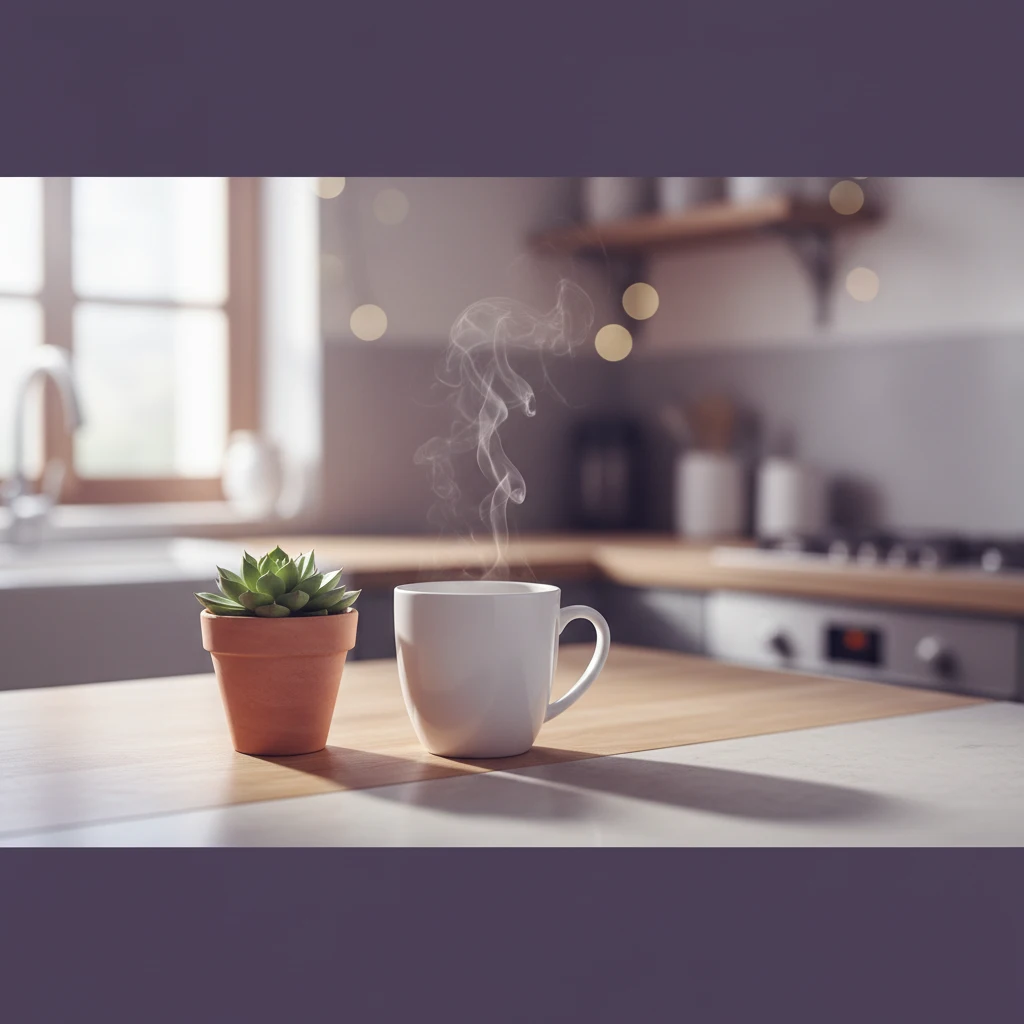 Morning kitchen lifestyle - daily wellness routine supplement background